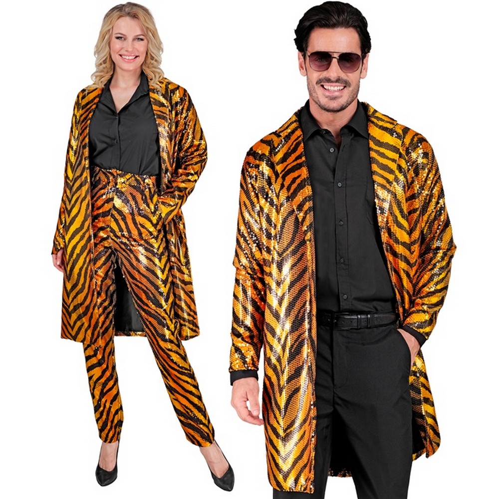 Tiger Pailletfrakke Orange - Dyr kostume til voksne i størrelserne S-XL | Tiger - Temashop