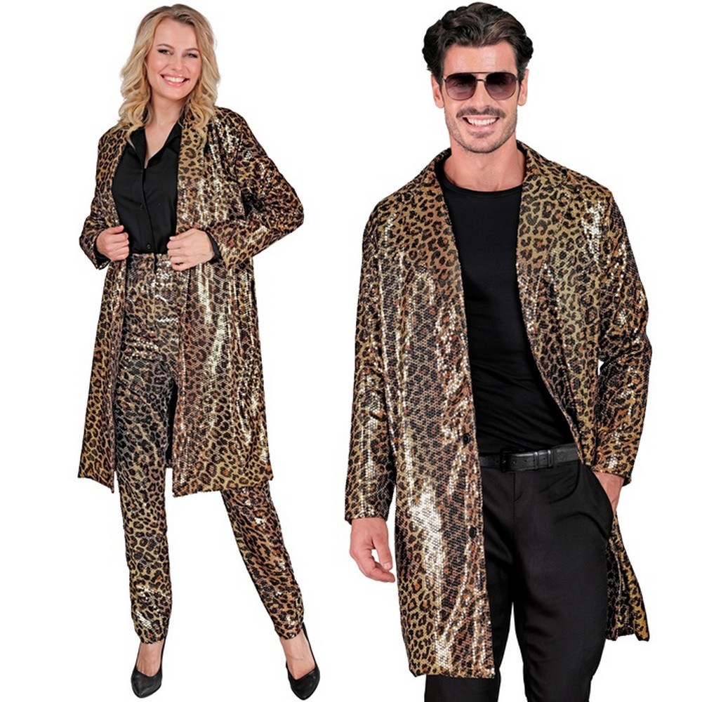 Leopard Pailletfrakke Guld - Dyr kostume til voksne i størrelserne S-XL | Leopard - Temashop