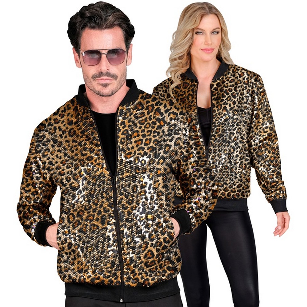 Leopard Paillet Bomberjakke Guld - Dyr kostume til voksne i størrelserne S-XL | Leopard - Temashop