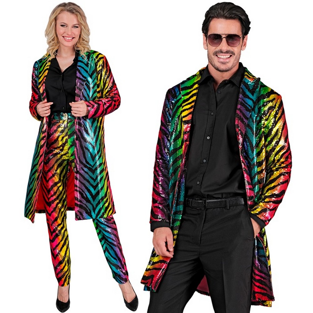 Tiger Pailletfrakke Regnbue - Årtier kostume til voksne i størrelserne S-XL | 70'erne Disco - Temashop