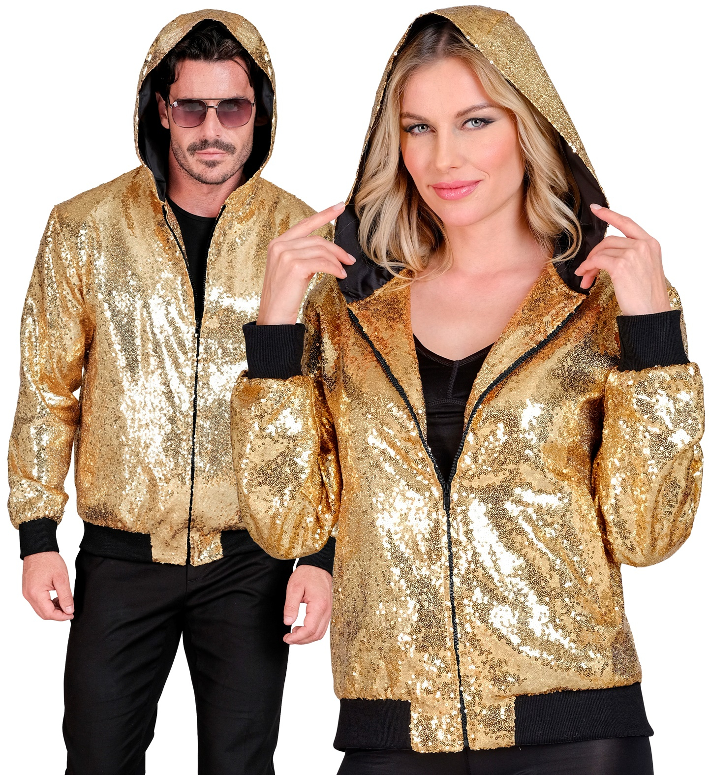Paillet Bomberjakke Guld - Farvetemaer kostume til voksne i størrelserne S-XL | Guld tema - Temashop