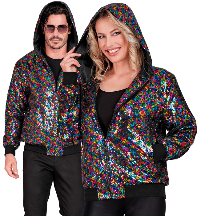Disco Paillet Bomberjakke Multifarvet - Årtier kostume til voksne i størrelserne S-XL | 70'erne Disco - Temashop