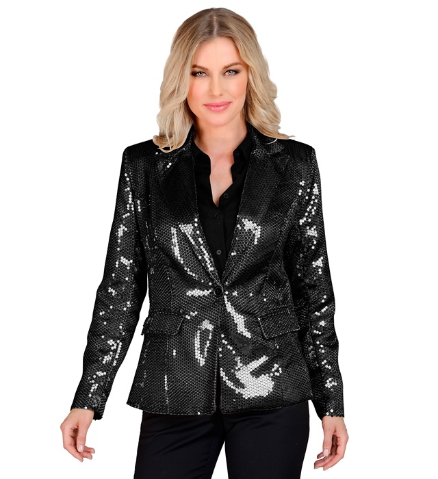 Disco Dame Pallietjakke Sort - Årtier kostume til voksne i størrelserne S-XL | 70'erne Disco kostume til kvinder - Temashop