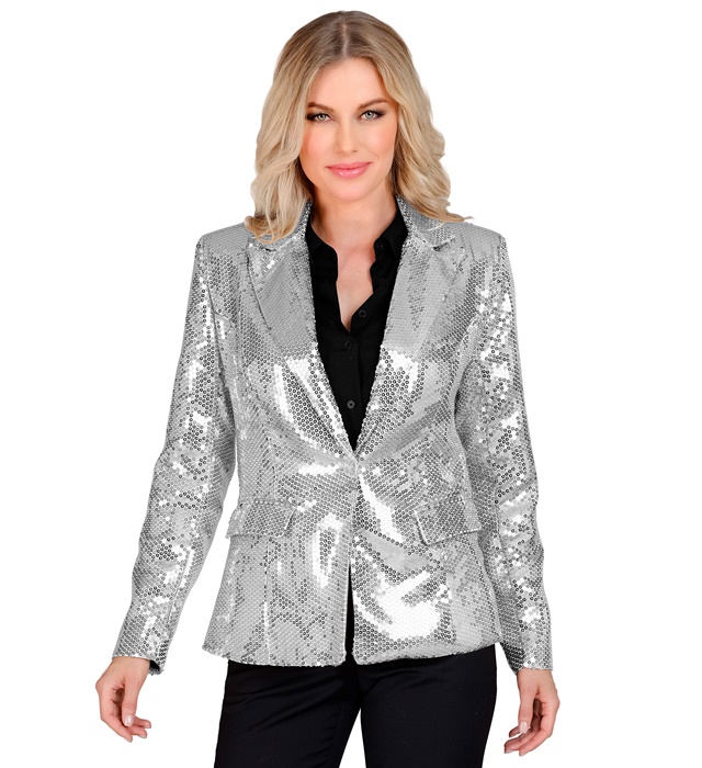 Disco Pailletjakke Sølv - Årtier kostume til voksne i størrelserne S-XL | 70'erne Disco kostume til kvinder - Temashop