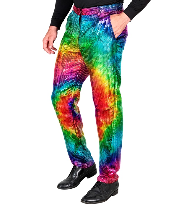 Tie Dye Paillet Bukset Regnbue | 60'erne Hippie Bukser / Skørt / Shorts - Beklædning - Temashop