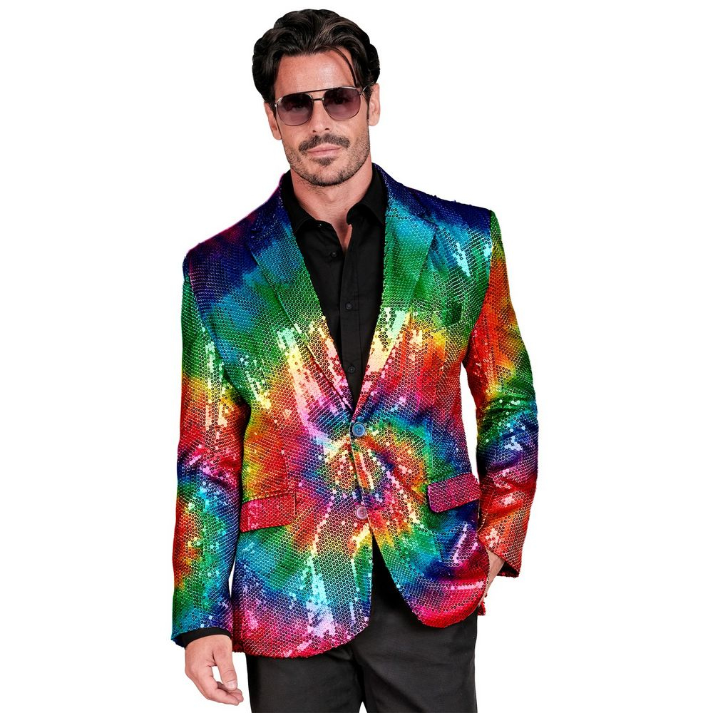 Tie Dye Pailletjakke Regnbue - Natur kostume til voksne i størrelserne S-XL | Regnbue kostume til mænd - Temashop