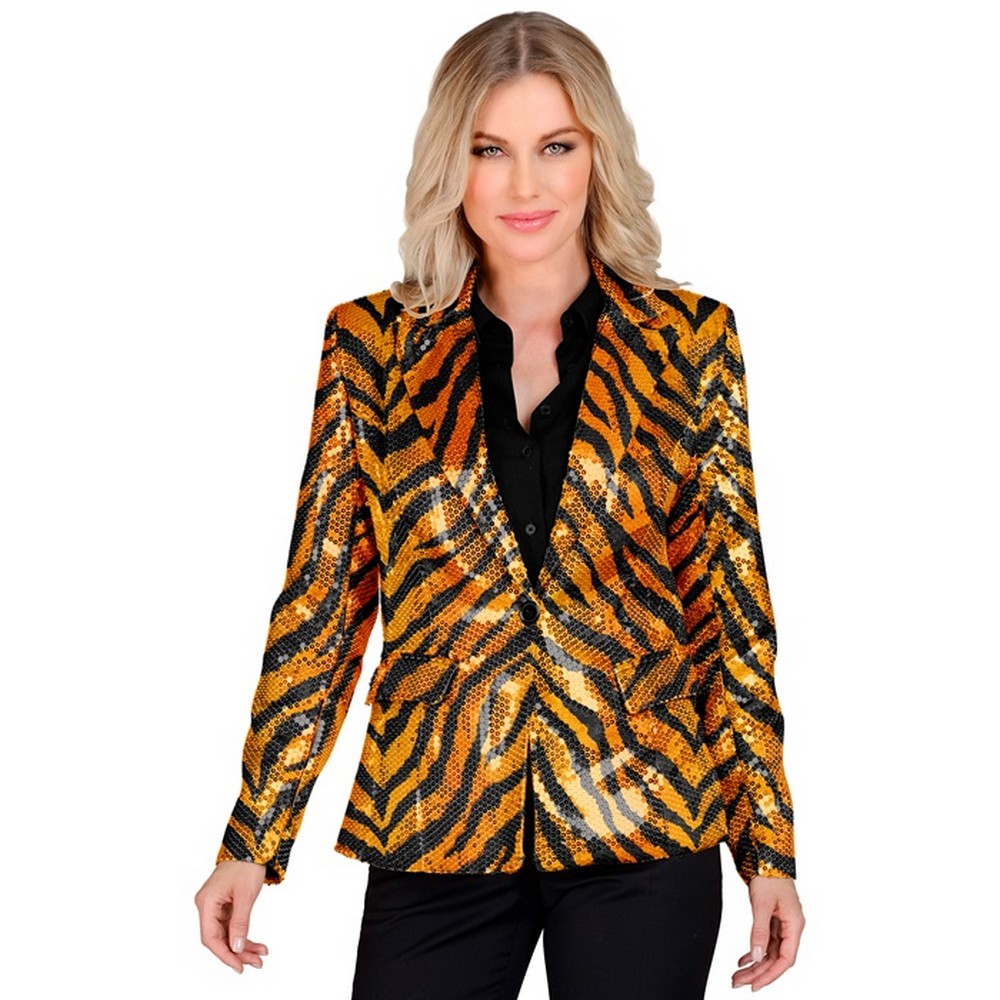 Tiger Pailletjakke Orange - Dyr kostume til voksne i størrelserne S-XL | Tiger kostume til kvinder - Temashop