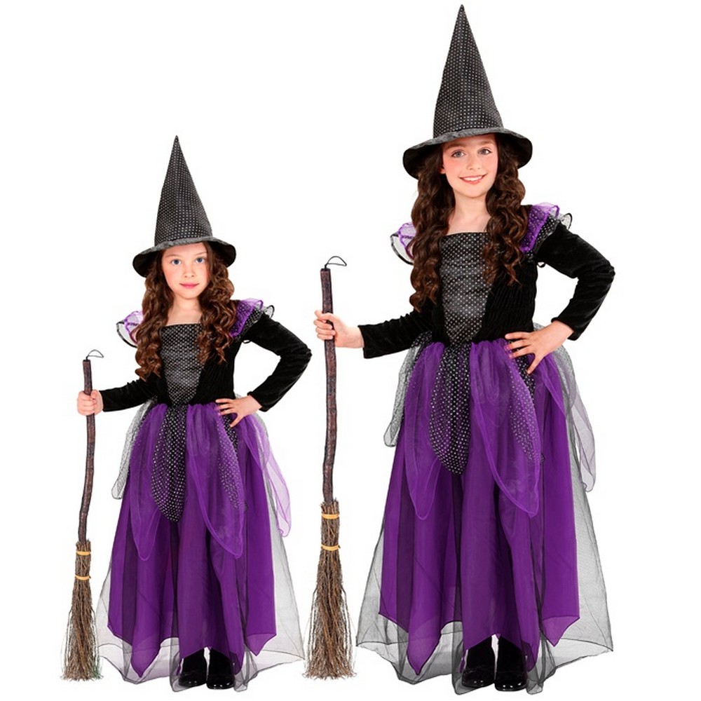Gotisk Heks Børnekostume Lilla - Halloween kostume til børn i størrelserne 80-158 | Heks udklædning til børn - Temashop