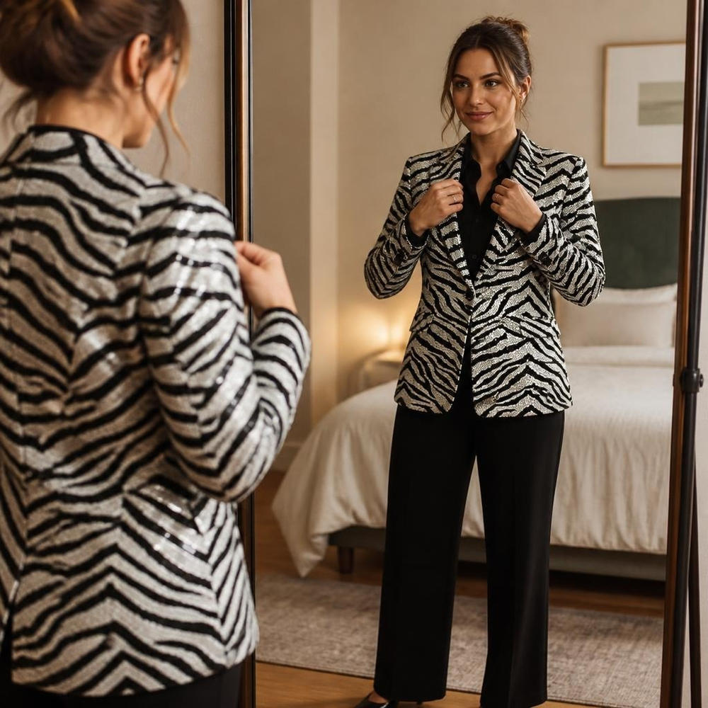 Zebra Pailletjakke Sølv - Dyr kostume til voksne i størrelserne S-XL | Zebra kostume til kvinder - Temashop