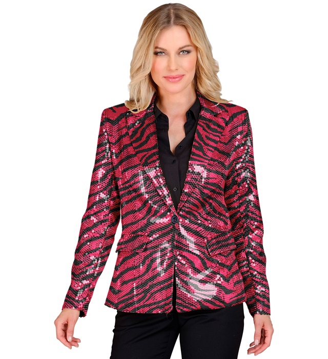 Disco Zebra Pailletjakke Pink - Dyr kostume til voksne i størrelserne S-XL | Zebra kostume til kvinder - Temashop