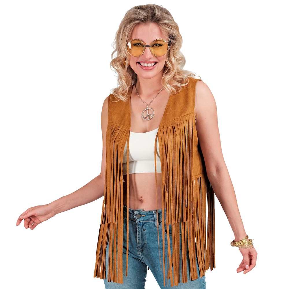 Boho Hippie Frynsevest Brun | 60'erne Hippie Overdel - Beklædning - Temashop