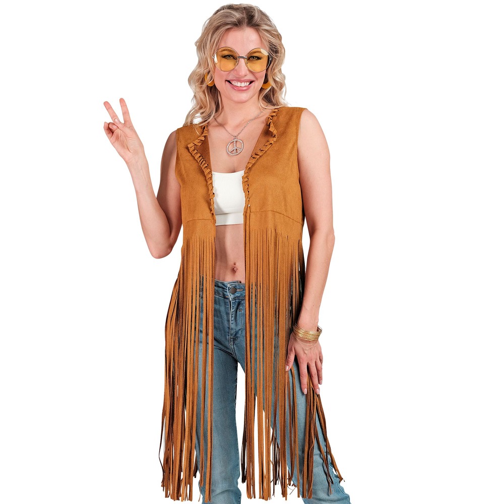 Hippie Frynsevest Brun | 60'erne Hippie Overdel - Beklædning - Temashop