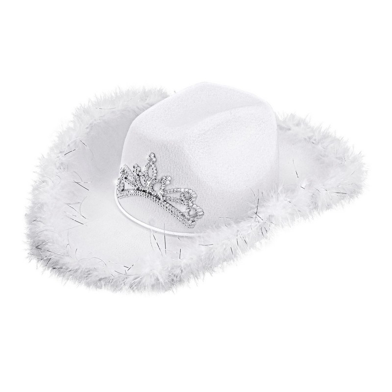 Tiara Cowboyhat Hvid | Det vilde vesten Hat / Hue / Hjelm - Hovedtilbehør - Temashop