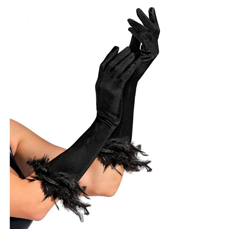 Lange Marabouhandsker Sort (40 cm) | 20'erne Gangster Handsker - Beklædning - Temashop
