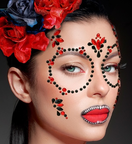 Dia de los Muertos Ansigtssmykker Rød/Sort | Day of the Dead Sminke / Makeup - Makeup & Negle - Temashop