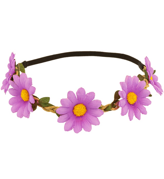 Blomster Pandebånd Lilla | 60'erne Hippie Hårbøjle / Pandebånd / Hårbånd - Hovedtilbehør - Temashop