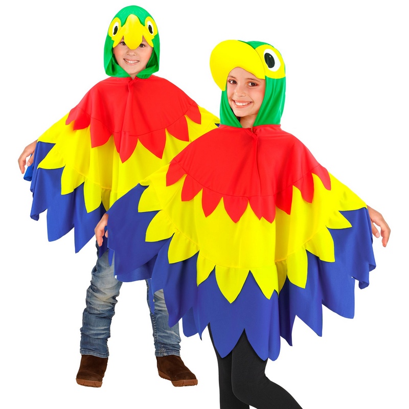 Papegøje Poncho Børnekostume - Dyr kostume til børn | Papegøje udklædning til børn - Temashop