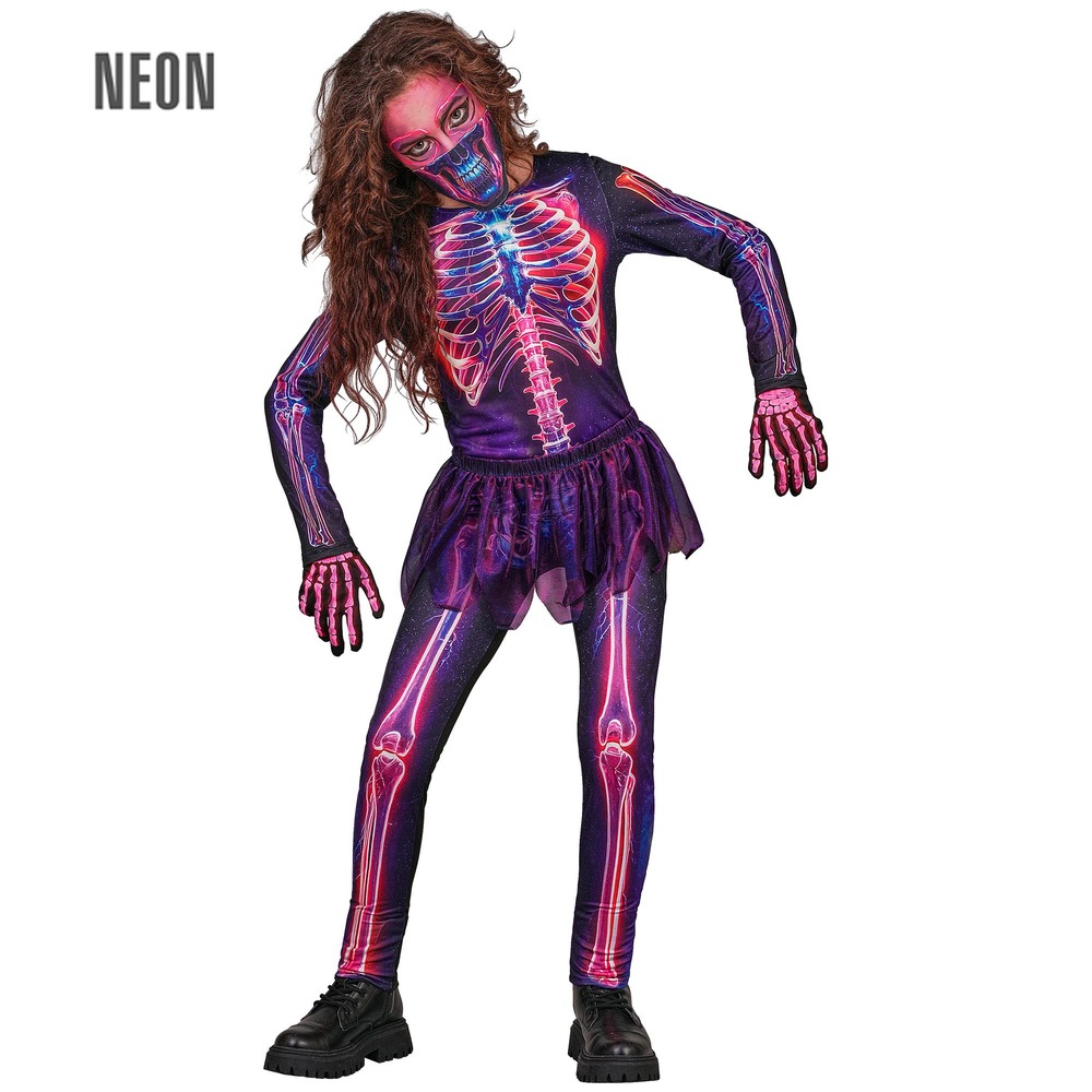 Neon Skelet Tutu Børnekostume | Skelet udklædning til børn - Temashop