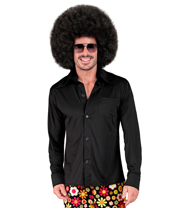 70'er Disco Skjorte Sort - Årtier kostume til voksne i størrelserne S-XL | 70'erne Disco kostume til mænd - Temashop