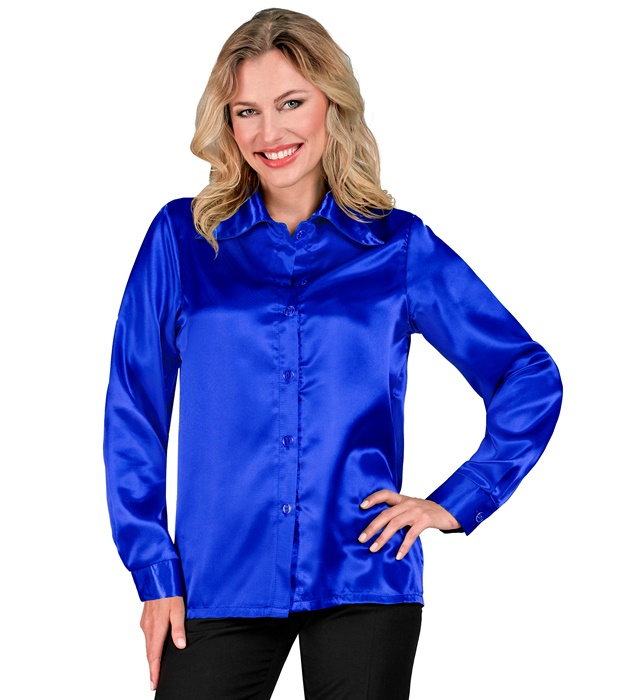 70'er Disco Skjorte Blå - Årtier kostume til voksne i størrelserne S-XL | 70'erne Disco kostume til kvinder - Temashop