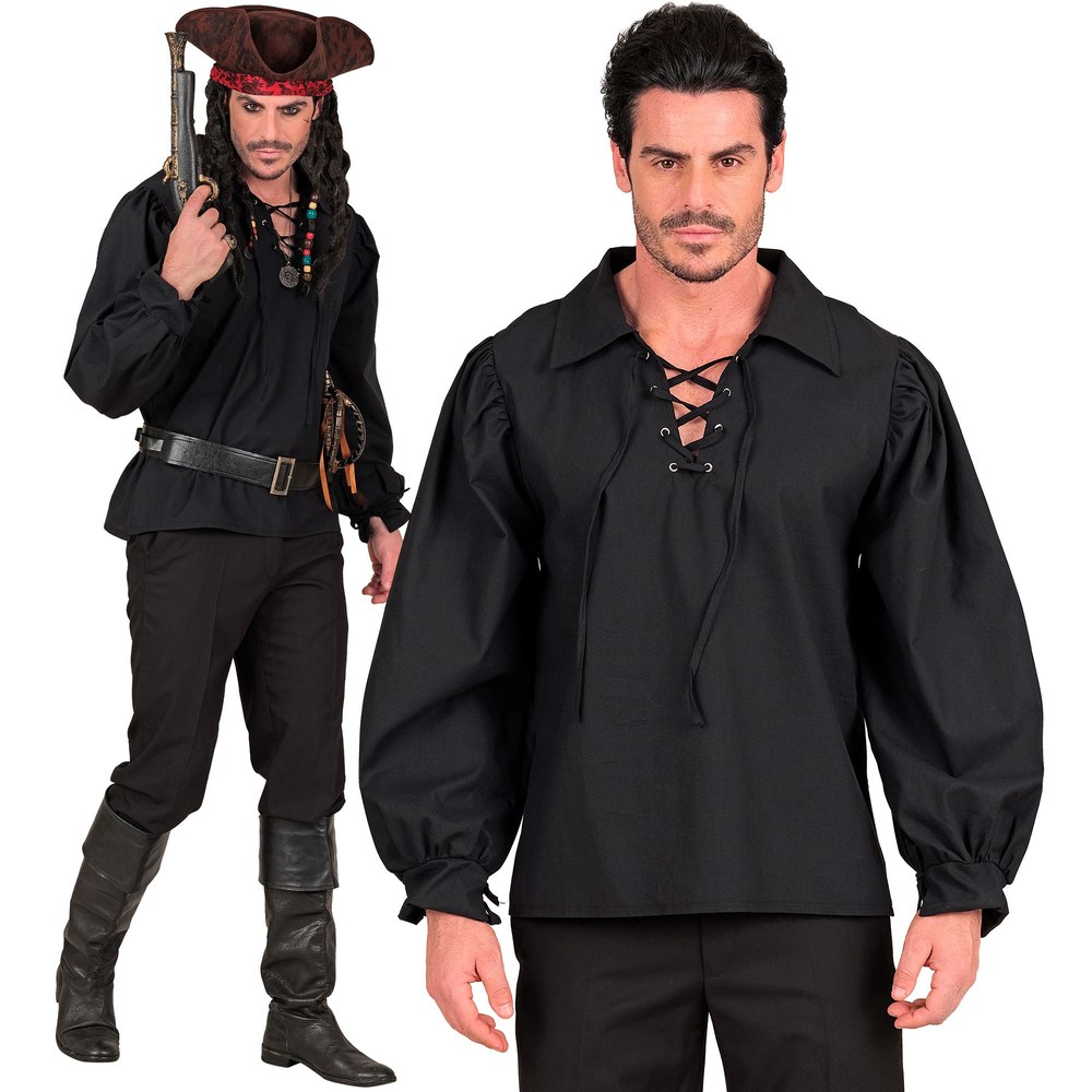 Piratskjorte Sort | Pirat kostume til mænd - Temashop