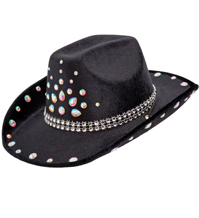 Diamant Cowboyhat Sort | Det vilde vesten Hat / Hue / Hjelm - Hovedtilbehør - Temashop
