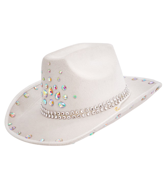 Diamant Cowboyhat Hvid | Det vilde vesten Hat / Hue / Hjelm - Hovedtilbehør - Temashop