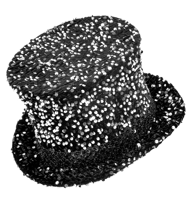 Paillet Tophat Sort/Sølv (58 cm) | Tryllekunster Hat / Hue / Hjelm - Hovedtilbehør - Temashop