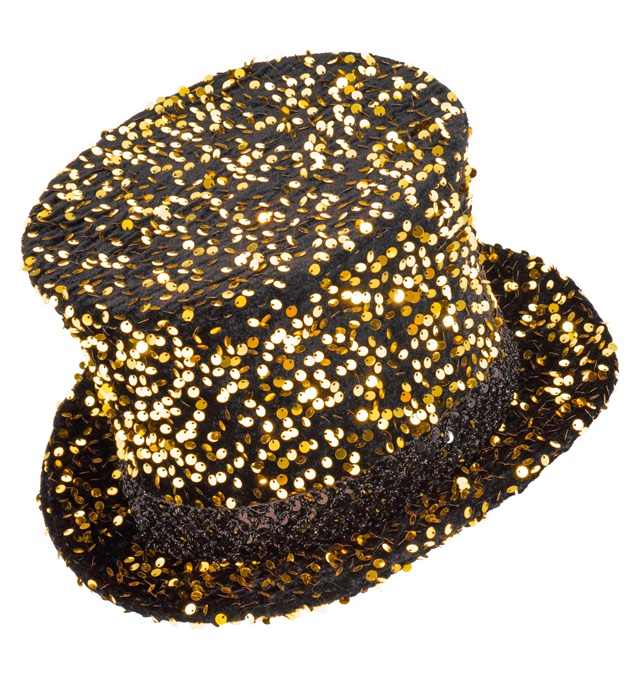 Paillet Tophat Sort/Guld (58 cm) | Nytår Hat / Hue / Hjelm - Hovedtilbehør - Temashop