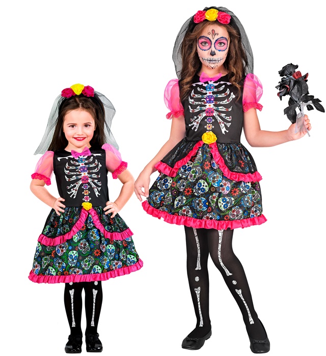 Dia de los Muertos Børnekostume - Halloween kostume til børn i størrelserne 92-140 | Day of the Dead udklædning til børn - Temashop