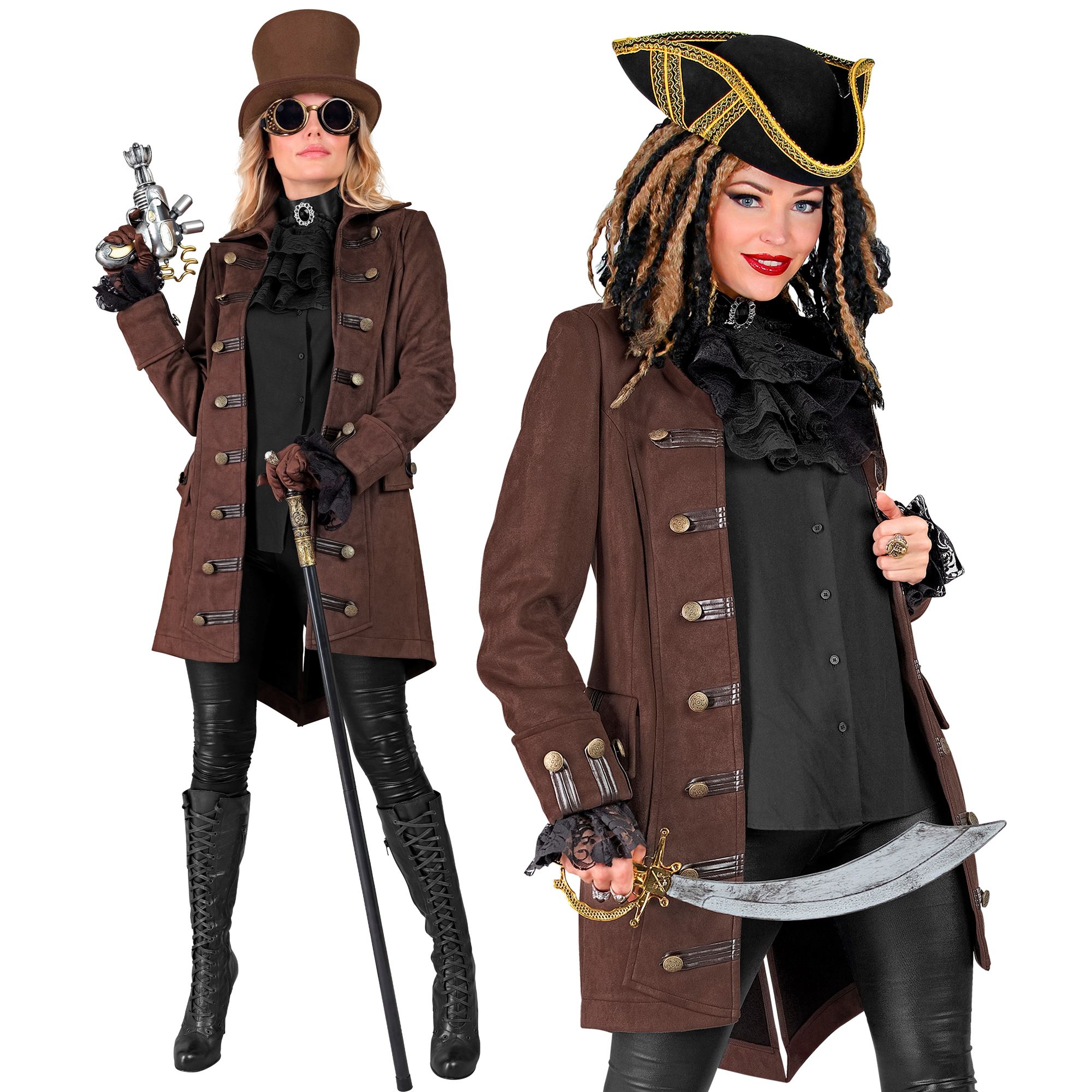 Steampunk Pirat Kaptajn Frakke Kostume - Historisk kostume til voksne i størrelserne S-XL | Steampunk kostume til kvinder - Temashop