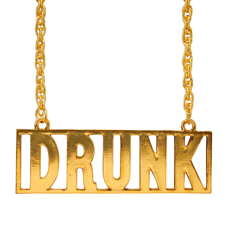 Drunk Halskæde Guld (65 cm) | Drinks Halskæder - Smykker - Temashop