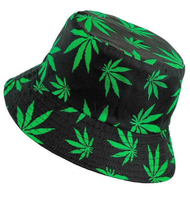 Weed Bøllehat Sort/Grøn | Weed Hat / Hue / Hjelm - Hovedtilbehør - Temashop
