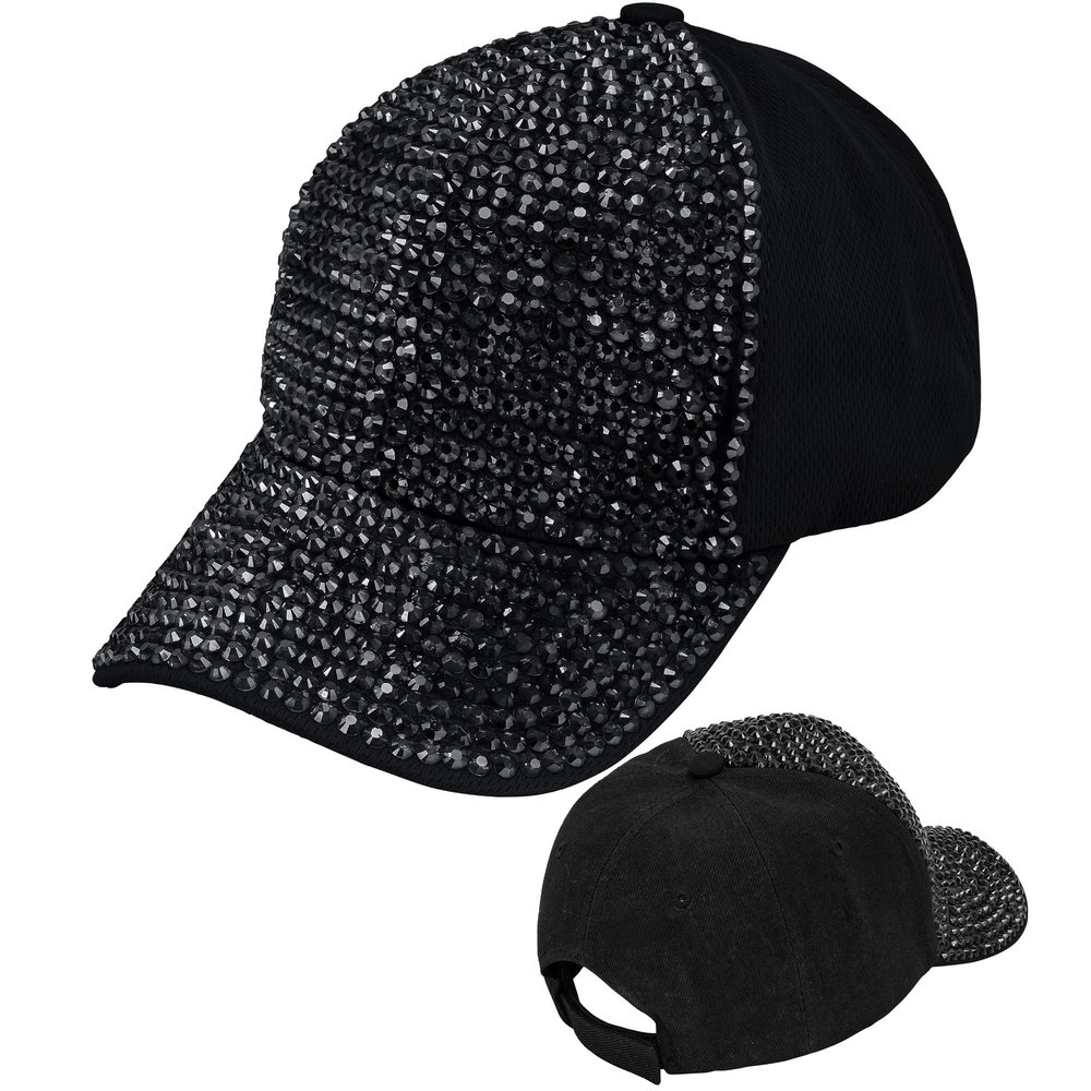 Sort Strass Kasket | Festival Hat / Hue / Hjelm - Hovedtilbehør - Temashop
