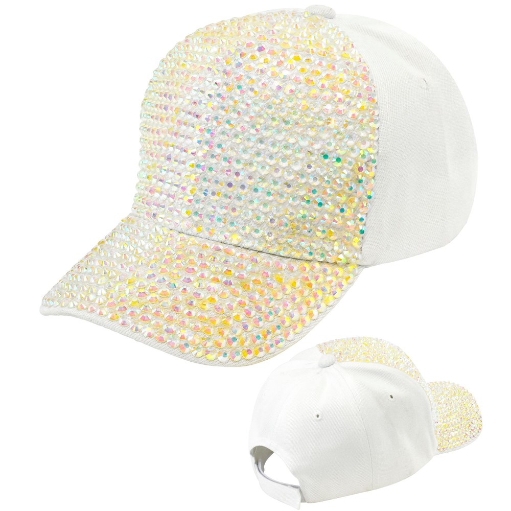 Hvid Kasket Med Rhinsten | Festival Hat / Hue / Hjelm - Hovedtilbehør - Temashop
