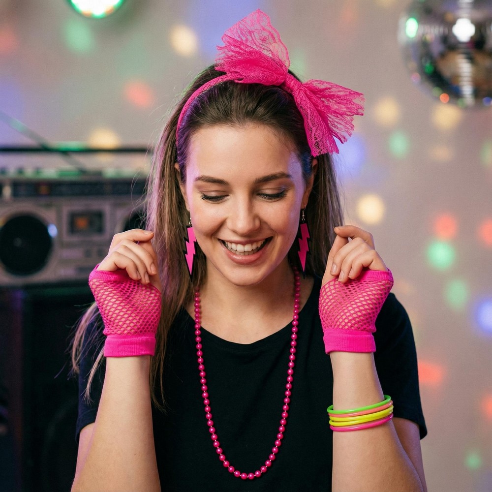 80'er Neon Sæt Pink | 80'erne Totally Tilbehørskit - Kropstilbehør - Temashop