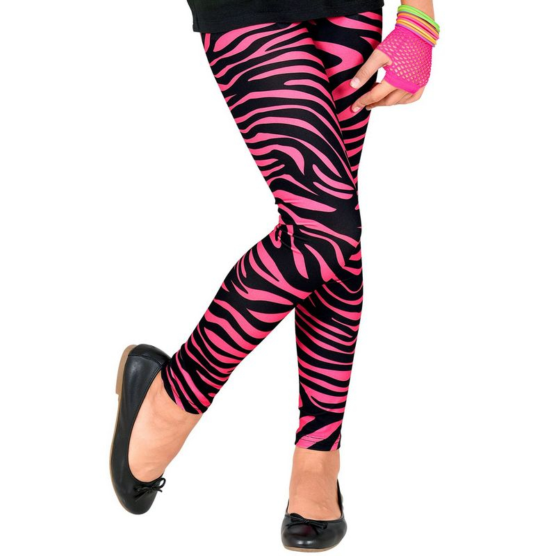 Stribede Zebra Børneleggings Pink | 80'erne Totally Strømper / Strømpebukser / Knæstrømper - Beklædning - Temashop