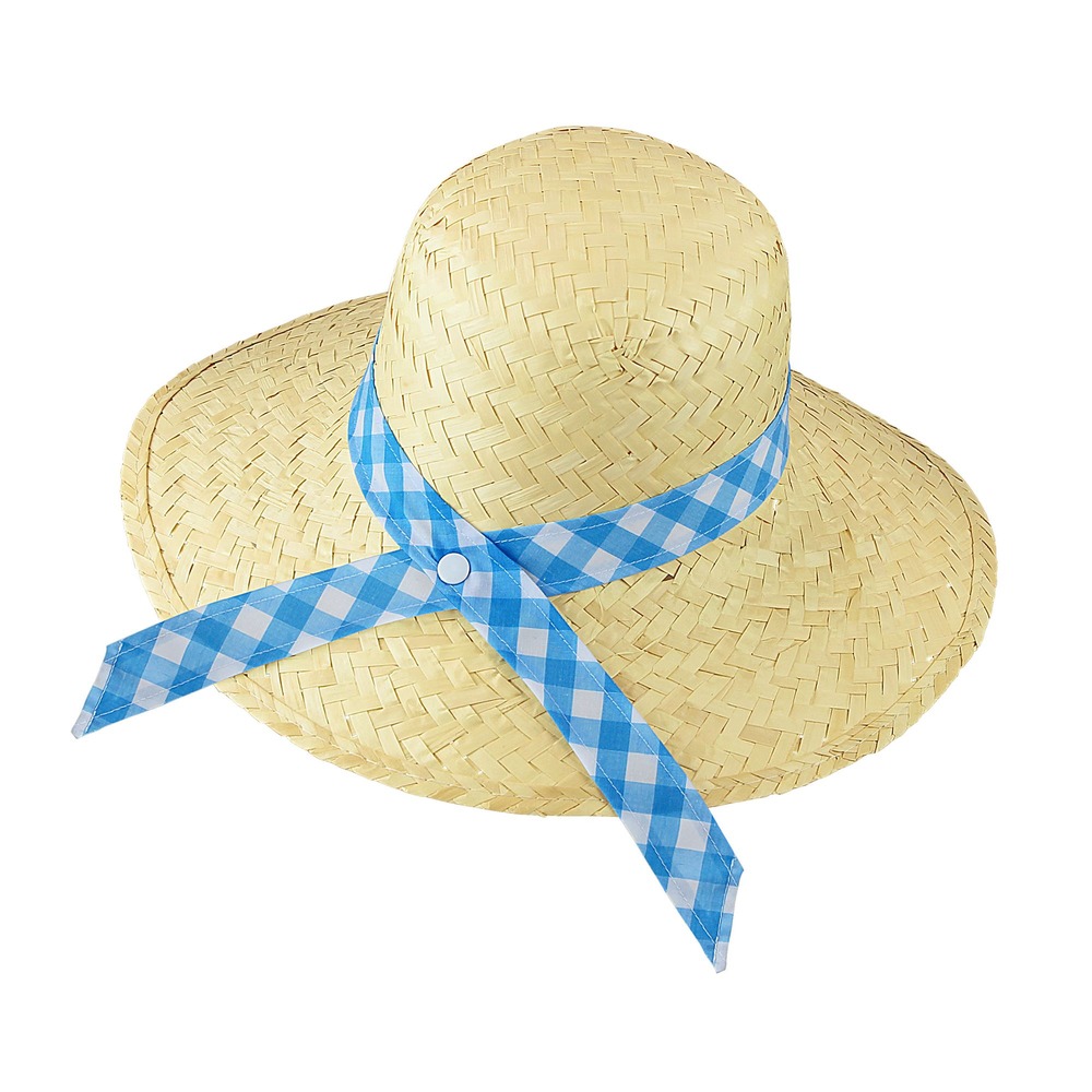 Bondepige Stråhat Med Blåt Bånd (58 cm) | Landmand Hat / Hue / Hjelm - Hovedtilbehør - Temashop