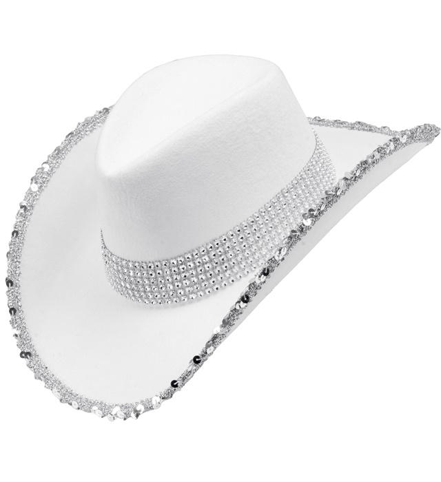 Glimmer Cowboyhat Hvid | Det vilde vesten Hat / Hue / Hjelm - Hovedtilbehør - Temashop