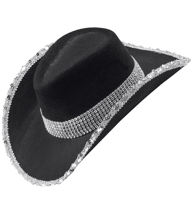 Glimmer Cowboyhat Sort | Det vilde vesten Hat / Hue / Hjelm - Hovedtilbehør - Temashop