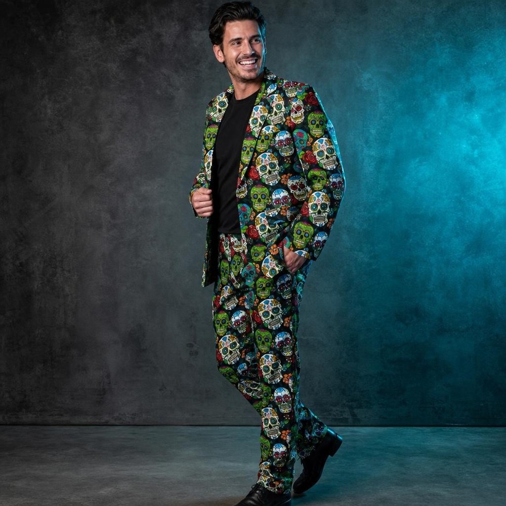 Día De Los Muertos Jakkesæt - Halloween kostume til voksne i størrelserne S-XL | Day of the Dead kostume til mænd - Temashop