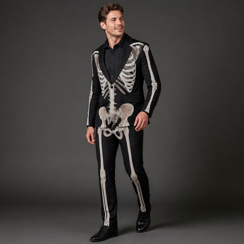 Skelet Jakkesæt - Halloween kostume til voksne i størrelserne S-XL | Skelet kostume til mænd - Temashop