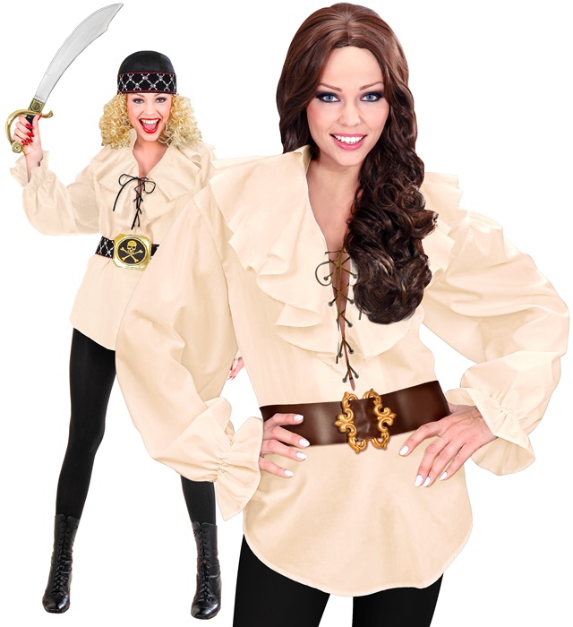 Renæssance Bluse Beige - Temafester kostume til voksne i størrelserne XL | Pirat kostume til kvinder - Temashop