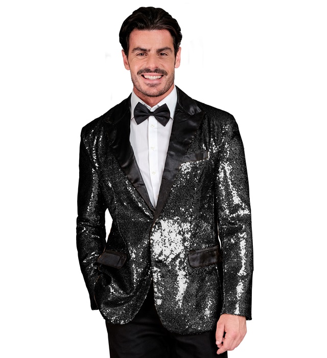 Disco Herre Pallietjakke Sort - Årtier kostume til voksne i størrelserne S-XL | 70'erne Disco kostume til mænd - Temashop