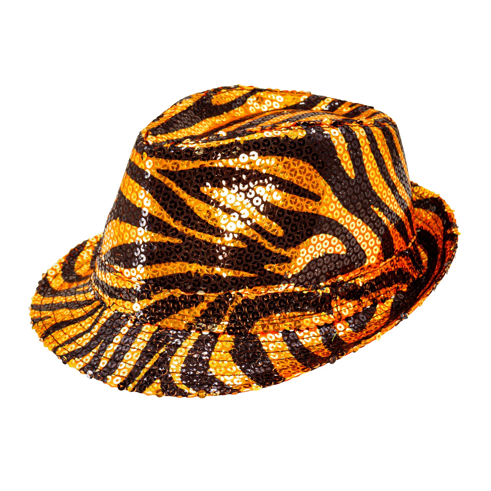 Tigerstribet Fedora Hat Orange | Tiger Hat / Hue / Hjelm - Hovedtilbehør - Temashop