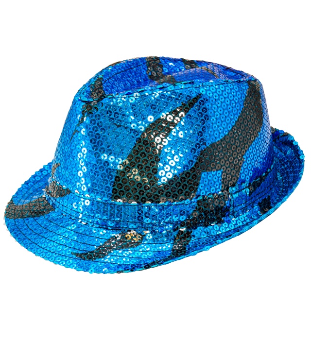 Paillet Fedora Blå | 70'erne Disco Hat / Hue / Hjelm - Hovedtilbehør - Temashop