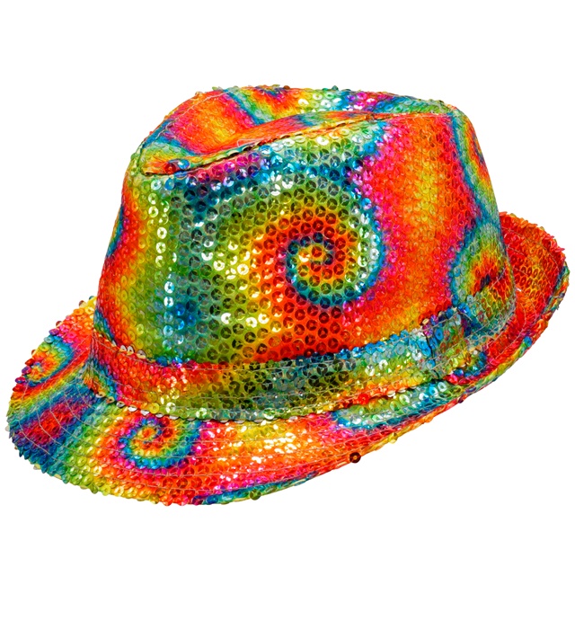 Tie-Dye Paillet Fedora Regnbue | Pride Hat / Hue / Hjelm - Hovedtilbehør - Temashop