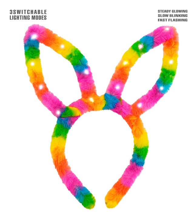 LED Kaninører Regnbue | Bunny Hårbøjle / Pandebånd / Hårbånd - Hovedtilbehør - Temashop