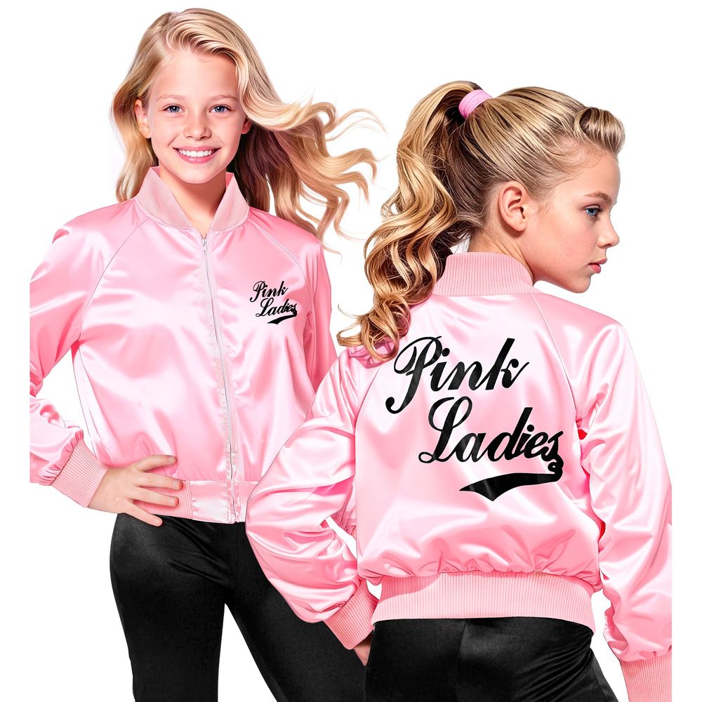Pink Ladies Satinjakke | 50'erne Rock n' Roll Overdel - Beklædning - Temashop