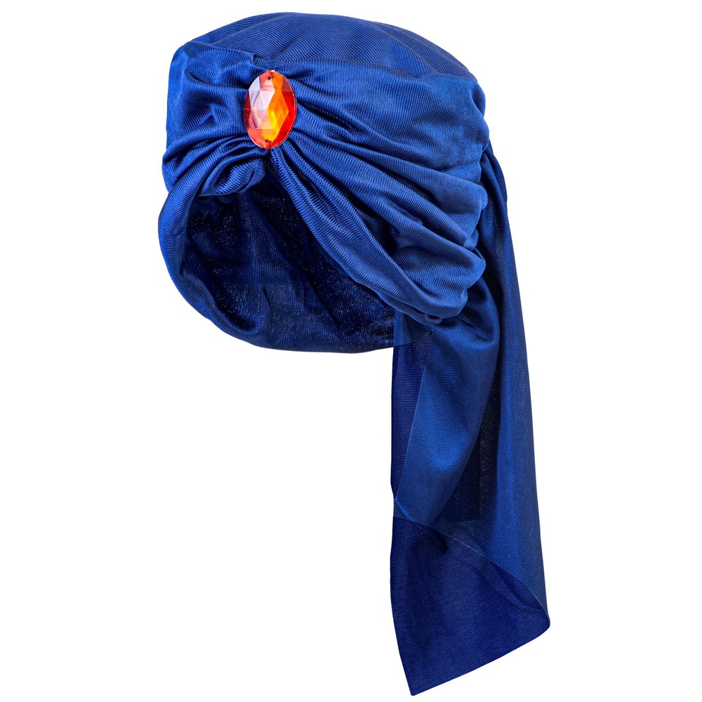 Blå Turban Med Edelsten (62 cm) | Sheik Hat / Hue / Hjelm - Hovedtilbehør - Temashop